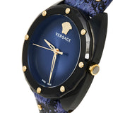  Shop Authentic Versace Shadov Quartz Black Dial Blue Leather Strap Watch for Men - VEBM00418 - Luxxuri