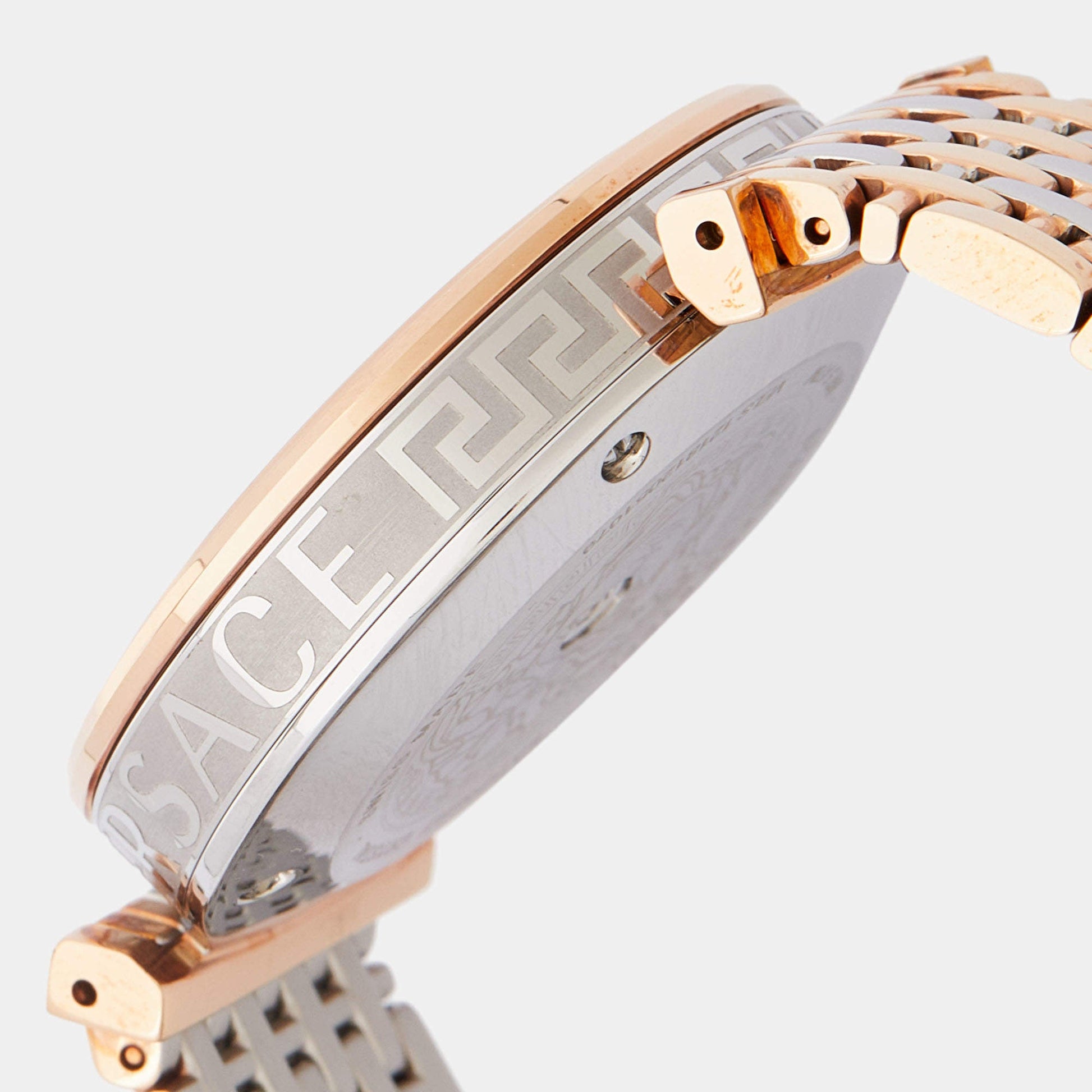  Shop Authentic Versace V-Twist White Dial Two Tone Mesh Bracelet Watch for Women - VELS00719 - Luxxuri