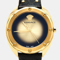  Shop Authentic Versace Shadov Quartz Gold Dial Black Leather Strap Watch for Women - VEBM00318 - Luxxuri