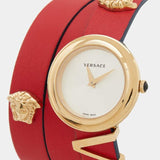  Shop Authentic Versace V-Flare Quartz Silver Dial Red Leather Strap Watch for Women - VEBN00418 - Luxxuri
