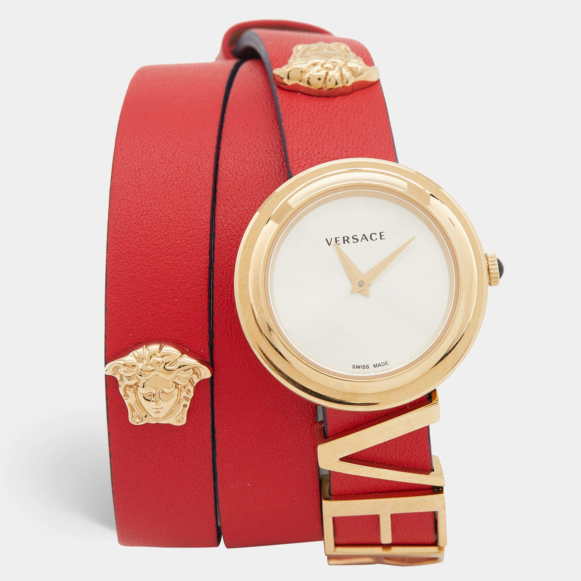  Shop Authentic Versace V-Flare Quartz Silver Dial Red Leather Strap Watch for Women - VEBN00418 - Luxxuri