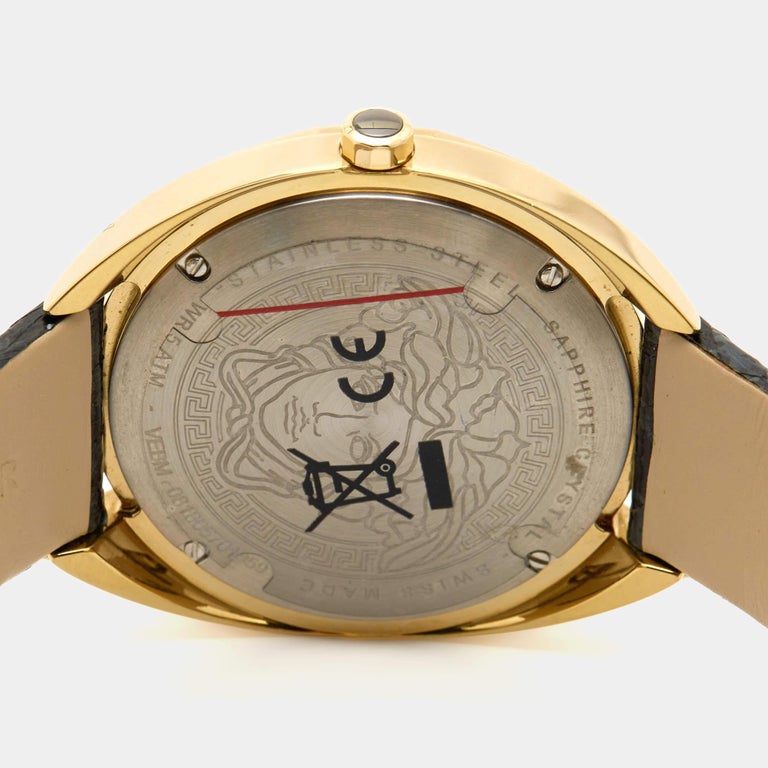  Shop Authentic Versace Shadov Quartz Gold Dial Black Leather Strap Watch for Women - VEBM00318 - Luxxuri