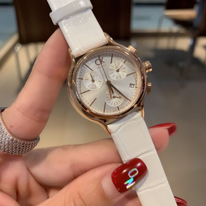 Shop Authentic Calvin Klein Skirt Chronograph White Dial White Leather Strap Watch for Women - K2U296L6 - Luxxuri