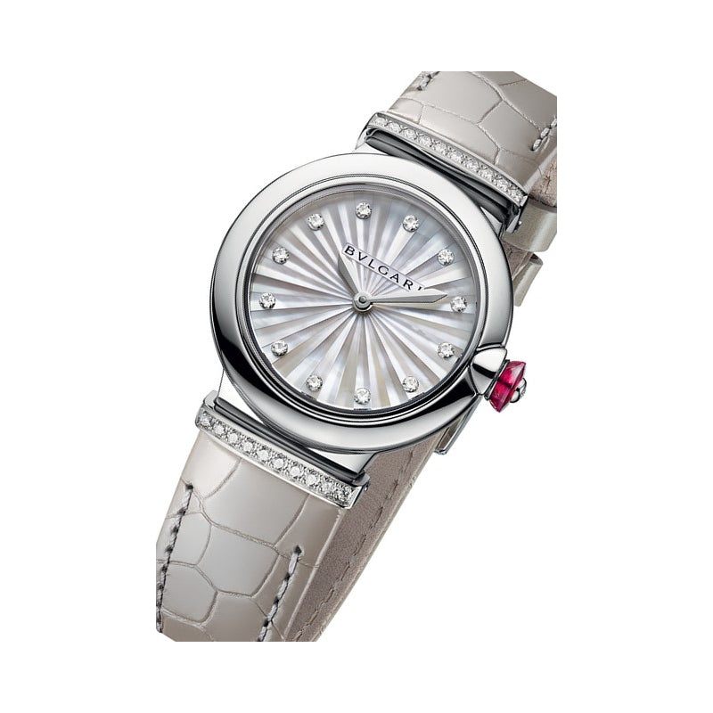  Shop Authentic Bvlgari LVCEA Diamonds Silver Mother of Pearl Dial Silver Leather Strap Watch for Women - LVCEA103367 - Luxxuri