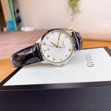  Shop Authentic Gucci G Timeless Automatic Silver Dial Black Leather Strap Unisex Watch - YA126468 - Luxxuri