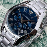  Shop Authentic Emporio Armani Classic Blue Dial Silver Steel Strap Watch For Men - AR1635 - Luxxuri
