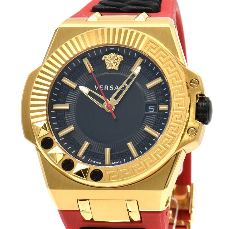  Shop Authentic Versace Chain Reaction Quartz Black Dial Red & Black Rubber Strap Watch for Men - VEDY00319 - Luxxuri