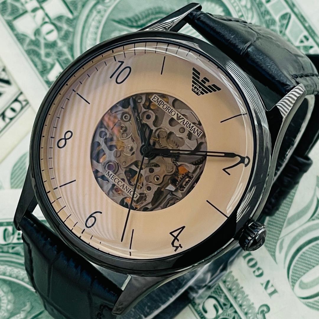  Shop Authentic Emporio Armani Meccanico White Dial Black Leather Strap Watch For Men - AR1923 - Luxxuri