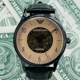  Shop Authentic Emporio Armani Meccanico White Dial Black Leather Strap Watch For Men - AR1923 - Luxxuri