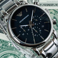  Shop Authentic Emporio Armani Chronograph Black Dial Silver Steel Strap Watch For Men - AR1853 - Luxxuri