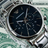  Shop Authentic Emporio Armani Chronograph Black Dial Silver Steel Strap Watch For Men - AR1853 - Luxxuri