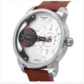  Shop Authentic Diesel Mini Daddy Silver Dial Brown Leather Strap Watch For Men - DZ7309 - Luxxuri