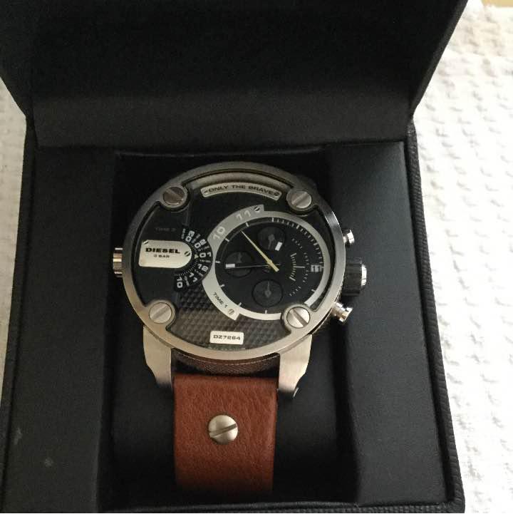  Shop Authentic Diesel SBA Dual Time Black Dial Brown Leather Strap Watch For Men - DZ7264 - Luxxuri