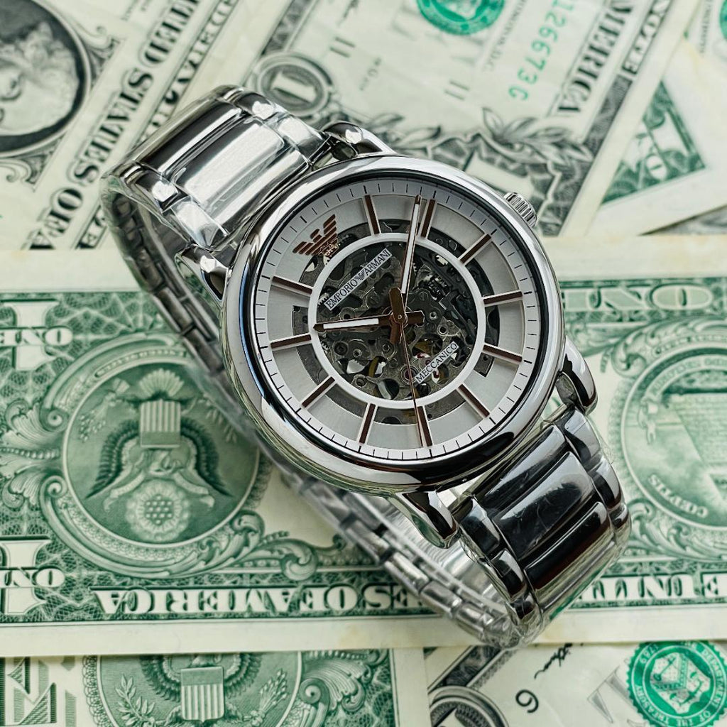  Shop Authentic Emporio Armani Meccanico Automatic Silver Dial Silver Steel Strap Watch for Men - AR60006 - Luxxuri