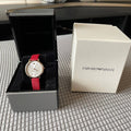  Shop Authentic Emporio Armani Kappa Classic Quartz Silver Dial Red Leather Strap Watch For Women - AR11114 - Luxxuri