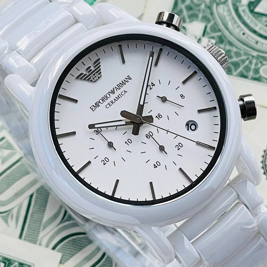  Shop Authentic Emporio Armani Classic Chronograph White Dial White Rubber Strap Watch For Men - AR1054 - Luxxuri