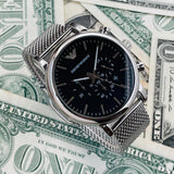  Shop Authentic Emporio Armani Luigi Black Dial Silver Mesh Bracelet Watch For Men - AR8032 - Luxxuri