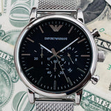  Shop Authentic Emporio Armani Luigi Black Dial Silver Mesh Bracelet Watch For Men - AR8032 - Luxxuri