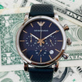  Shop Authentic Emporio Armani Luigi Chronograph Blue Dial Black Leather Strap Watch For Men - AR1736 - Luxxuri