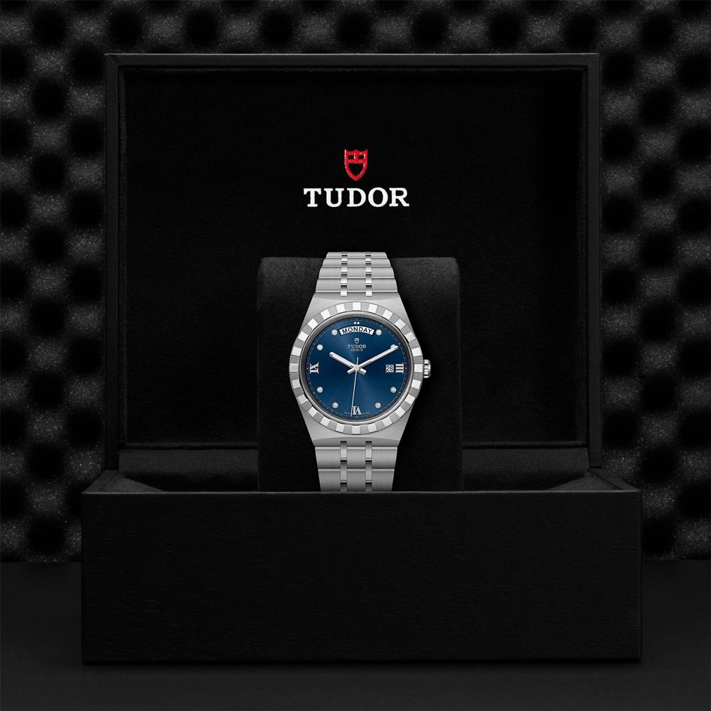 Tudor Royal Automatic Diamonds Blue Dial Silver Steel Strap Watch for Men - M28600-0006