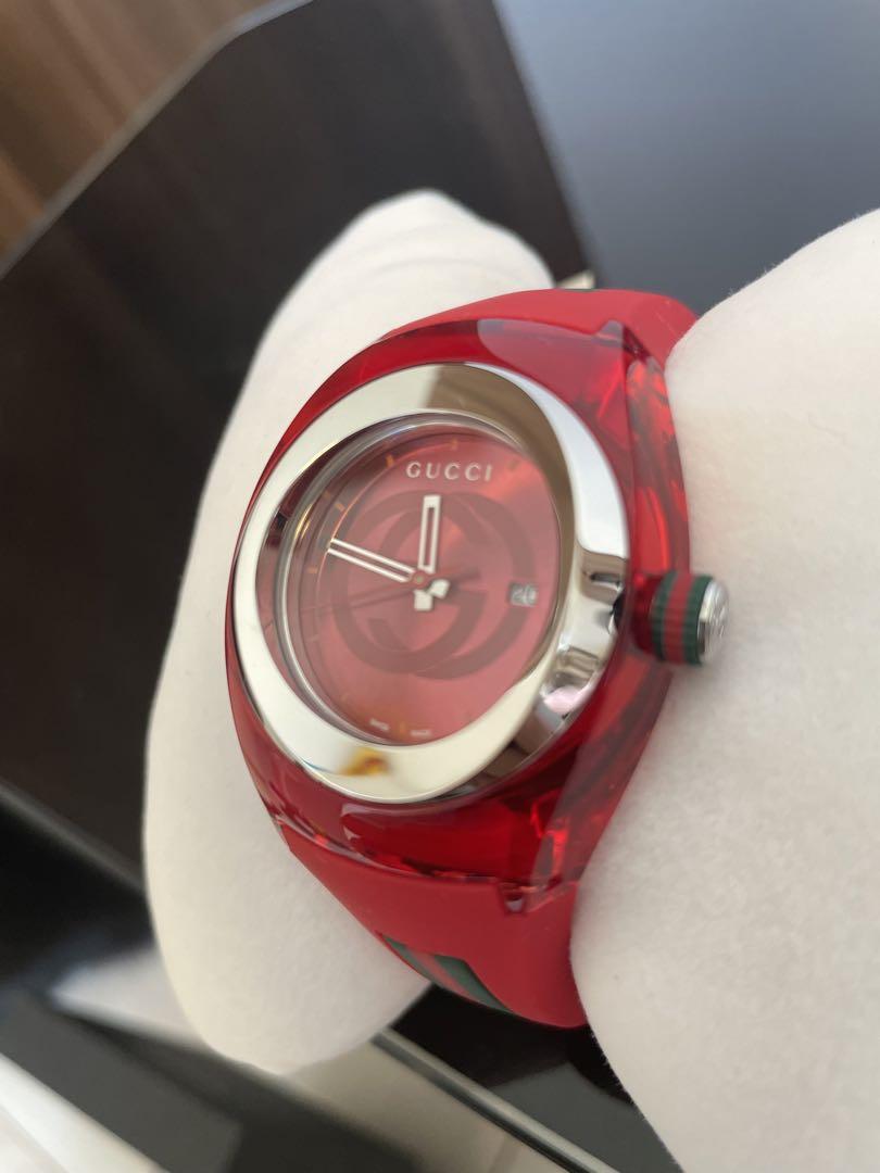  Shop Authentic Gucci Sync Quartz Red Dial Red Rubber Strap Watch For Women - YA137303 - Luxxuri