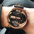  Shop Authentic Diesel Mini Daddy Dual Time Black & Gold Dial Black Leather Strap Watch For Men - DZ7317 - Luxxuri