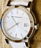  Shop Authentic Burberry The City White Dial White Leather Strap Watch for Women - BU9128 - Luxxuri