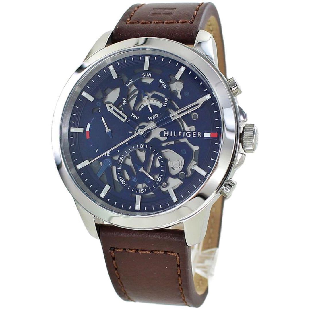  Shop Authentic Tommy Hilfiger Henry Chronograph Blue Dial Brown Leather Strap Watch For Men -1710476 - Luxxuri