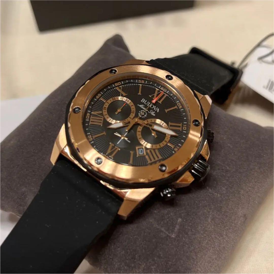  Shop Authentic Bulova Marine Star Chronograph Black Dial Black Rubber Strap Watch for Men - 98B104 - Luxxuri