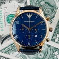  Shop Authentic Emporio Armani Chronograph Midnight Blue Dial Blue Leather Strap Watch For Men - AR1862 - Luxxuri