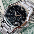  Shop Authentic Emporio Armani Valente Chronograph Black Dial Silver Stainless Steel Watch For Men - AR0673 - Luxxuri