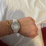  Shop Authentic Swarovski Lovely Crystals Mother of Pearl Dial White Leather Strap Watch for Women - 5242904 - Luxxuri