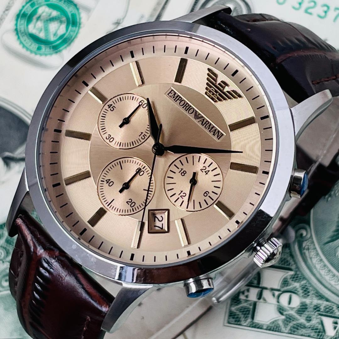  Shop Authentic Emporio Armani Classic Chronograph Beige Dial Brown Leather Strap Watch For Men - AR2433 - Luxxuri