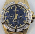  Shop Authentic Bulova Crystal Collection Blue Dial Gold Steel Strap Watch for Men - 98C128 - Luxxuri