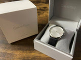  Shop Authentic Calvin Klein Minimal Silver Dial Black Leather Strap Watch for Men - K3M211CY - Luxxuri