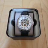  Shop Authentic Fossil Grant Skeleton White Dial Black Leather Strap Watch for Men -  ME3053 - Luxxuri