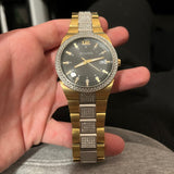  Shop Authentic Bulova Crystal Black Dial Two Tone Steel Strap Watch for Men - 98B235 - Luxxuri