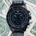  Shop Authentic Emporio Armani Tazio Chronograph Black Dial Black Steel Strap Watch For Men - AR5989 - Luxxuri