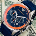  Shop Authentic Emporio Armani Chronograph Blue Dial Blue Rubber Strap Watch For Men - AR5864 - Luxxuri