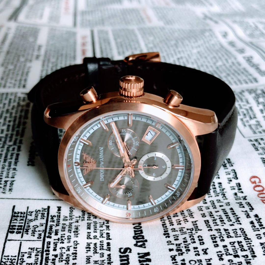  Shop Authentic Emporio Armani Chronograph Gray Dial Brown Leather Strap Watch For Men - AR6043 - Luxxuri