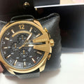  Shop Authentic Diesel Mega Chief Gold & Black Dial Black Leather Strap Watch For Men - DZ4344 - Luxxuri