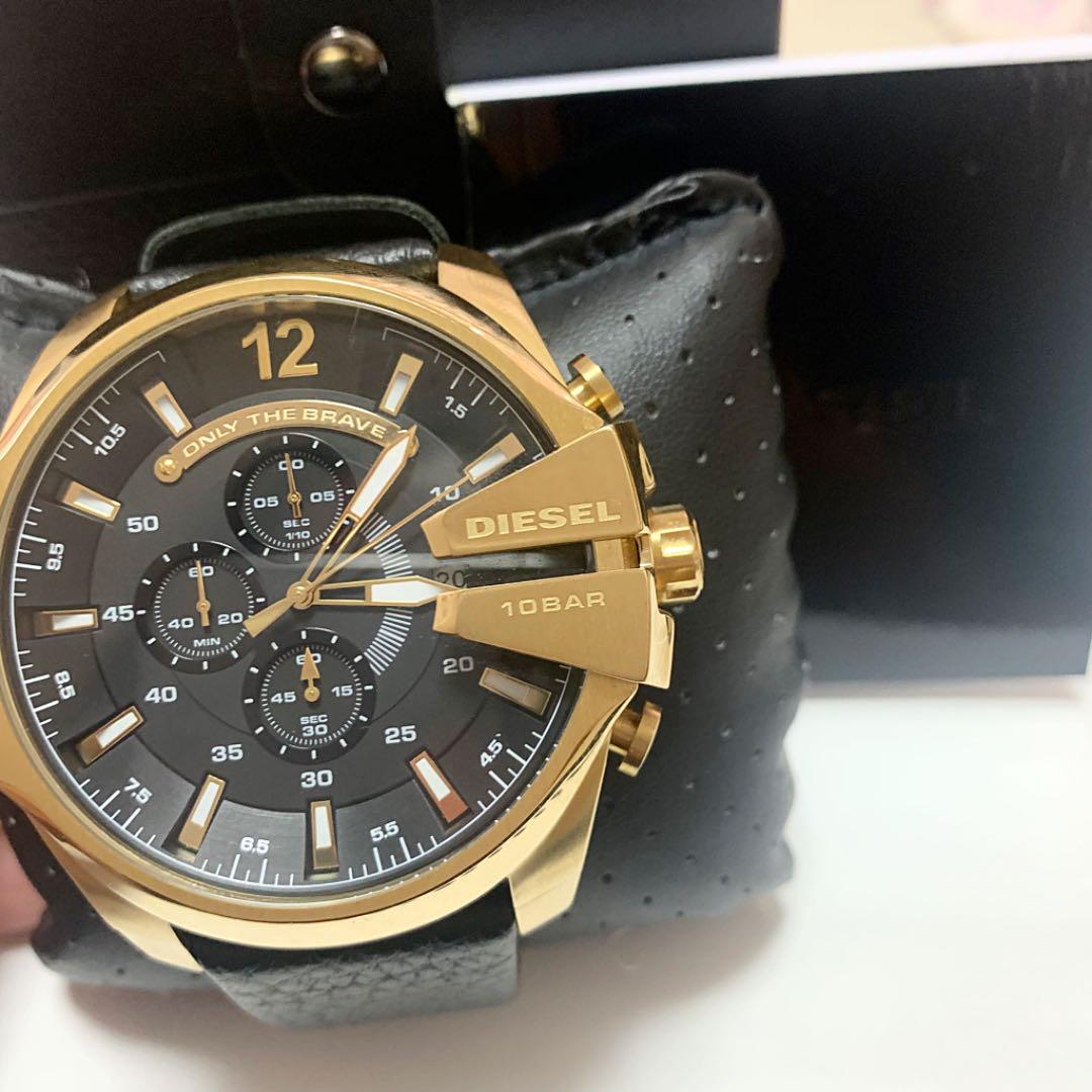  Shop Authentic Diesel Mega Chief Gold & Black Dial Black Leather Strap Watch For Men - DZ4344 - Luxxuri