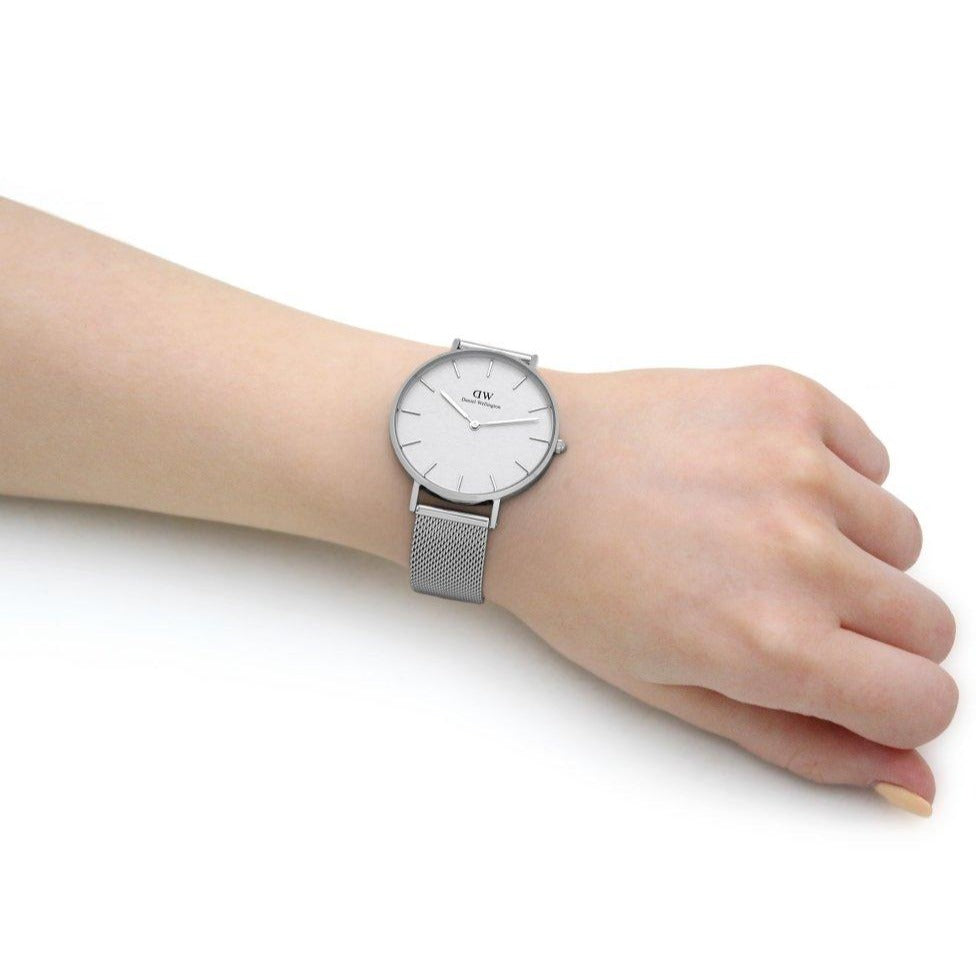  Shop Authentic Daniel Wellington Petite Sterling Quartz White Dial Silver Mesh Bracelet Watch For Men - DW00100306 - Luxxuri