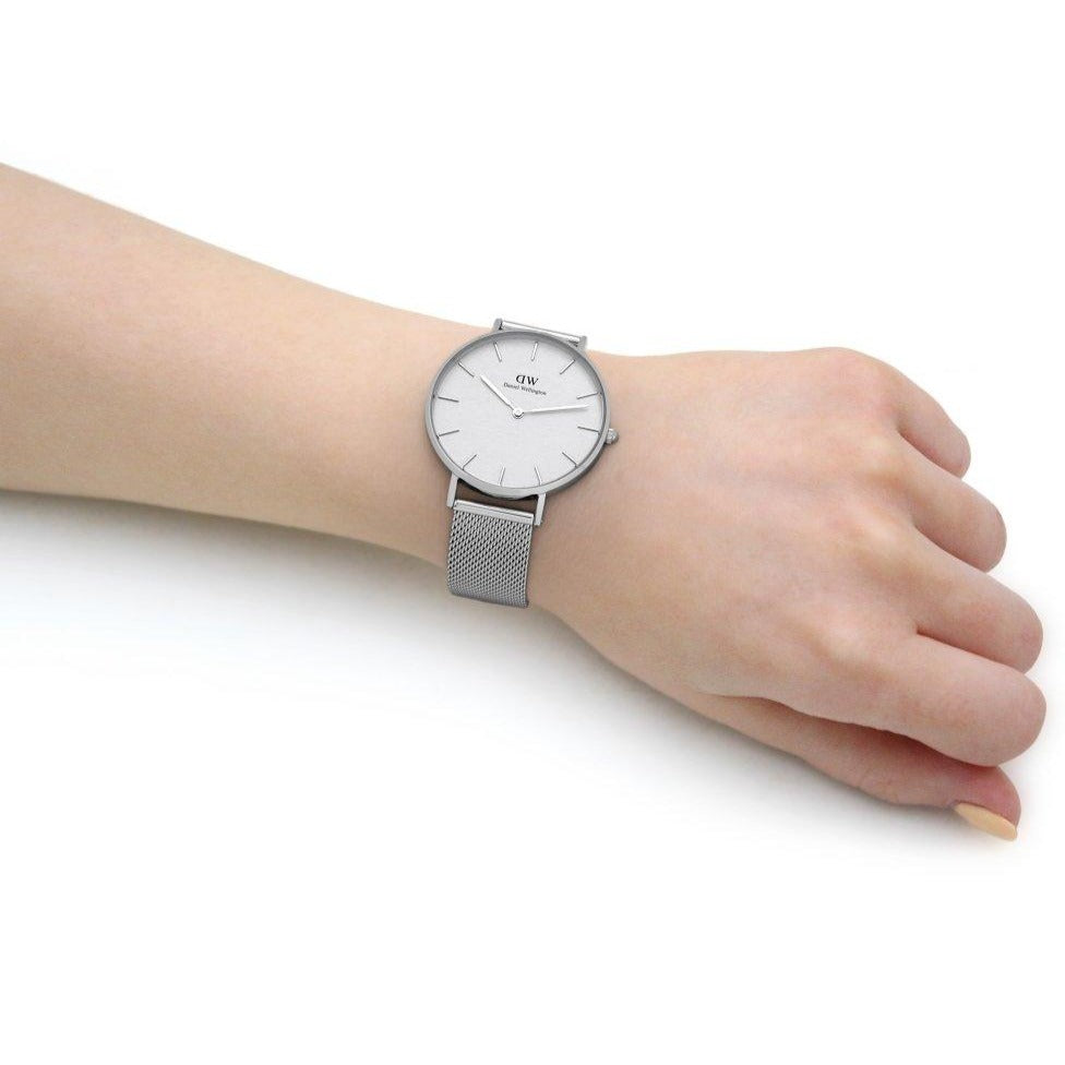  Shop Authentic Daniel Wellington Petite Sterling Quartz White Dial Silver Mesh Bracelet Watch For Men - DW00100306 - Luxxuri