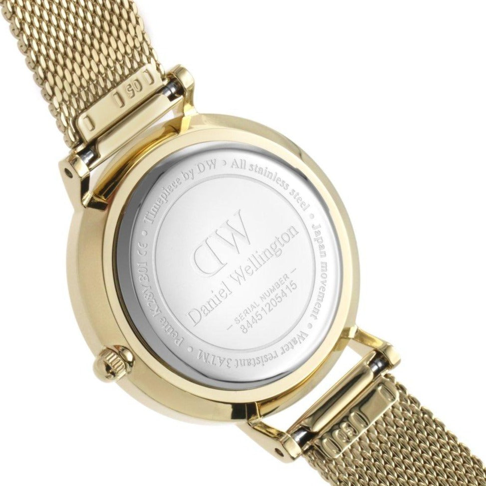  Shop Authentic Daniel Wellington Classic Petite Evergold Black Dial Gold Mesh Bracelet Watch For Women - DW00100349 - Luxxuri