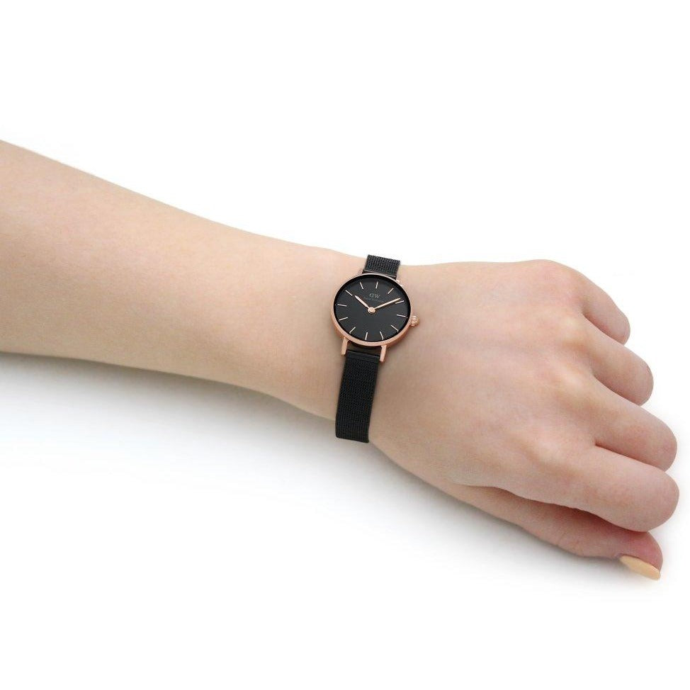  Shop Authentic Daniel Wellington Classic Petite Pressed Ashfield Black Dial Black Mesh Bracelet Watch For Women - DW00100441 - Luxxuri
