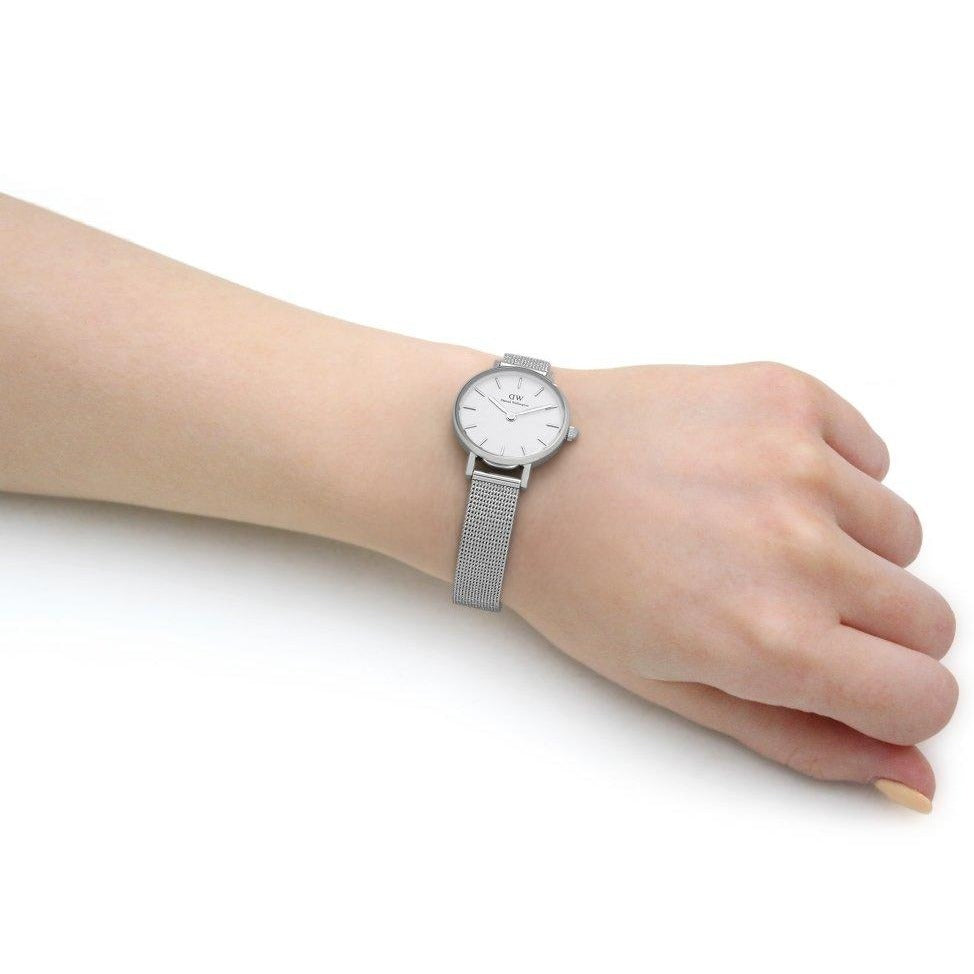  Shop Authentic Daniel Wellington Classic Petite Sterling White Dial Silver Mesh Bracelet Watch for Women - DW00100442 - Luxxuri