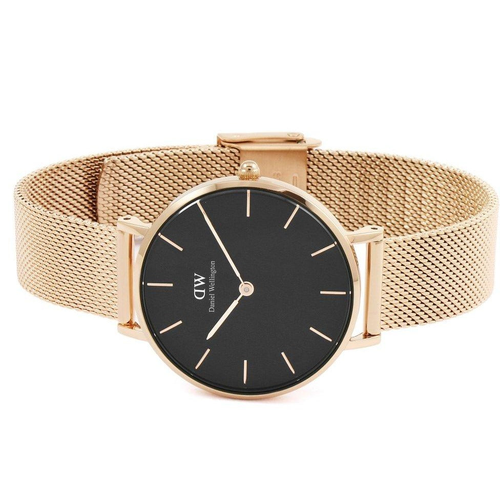  Shop Authentic Daniel Wellington Classic Melrose Black Dial Rose Gold Mesh Bracelet Watch For Women - DW00100161 - Luxxuri