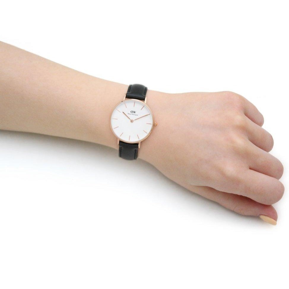  Shop Authentic Daniel Wellington Petite Sheffield White Dial Black Leather Strap Watch For Women - DW00100174 - Luxxuri