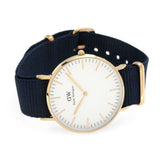  Shop Authentic Daniel Wellington Classic Bayswater White Dial Navy Blue NATO Strap Watch For Women - DW00100279 - Luxxuri